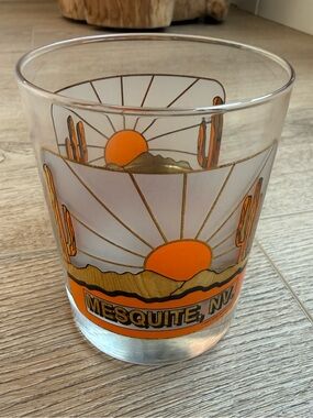 Vintage 1993 Mesquite NV Souvenir Drinking Glass Desert Sunset Cactus 90s Retro